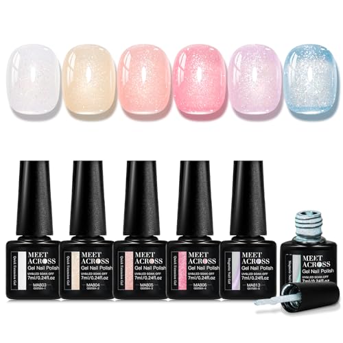MEET ACROSS 6-Color Poly Nail Extension Gel Kit with Glitter and Nude Pink Shades