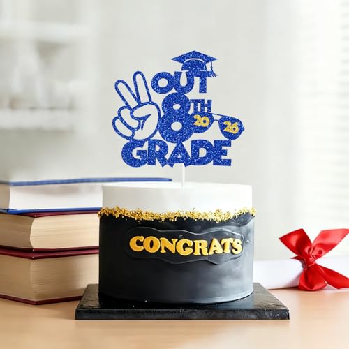 8th Grade Graduation Cake Topper - Glitter Hello High School