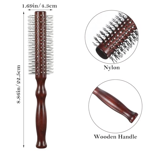 Small Round Hair Brush for Blow Drying & Men's Beard Grooming - Wooden