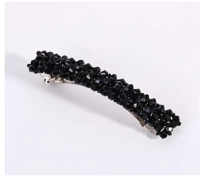 Black Rhinestone Hair Clips - Handmade Metal Crystal Barrette