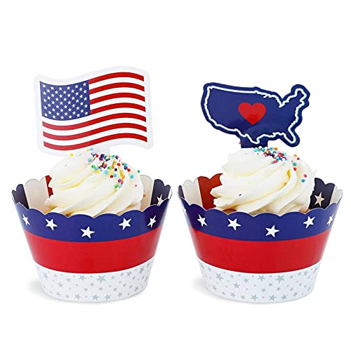 Patriotic American Flag Cupcake Toppers Set - 102 Pieces