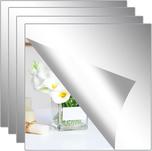 Self-Adhesive Mirror Stickers - 4 Pack Decorative Wall Mirrors, 7.8"x7.8"