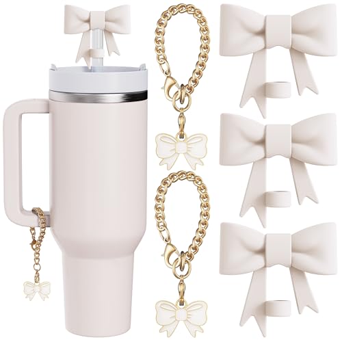 White Bow Straw Topper & Charms Set for Stanley 30 & 40 Oz Tumblers - DXITROMI
