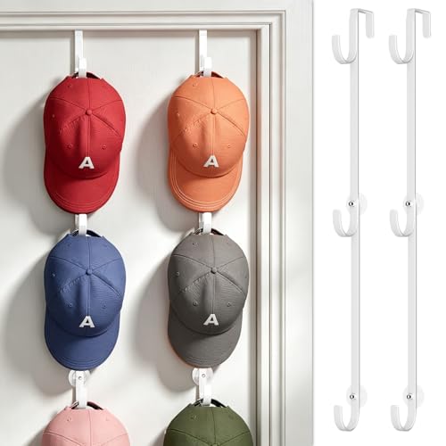 Aimeaihe Over Door Hat Organizer Rack - 2 Pack, 6 Hooks, White