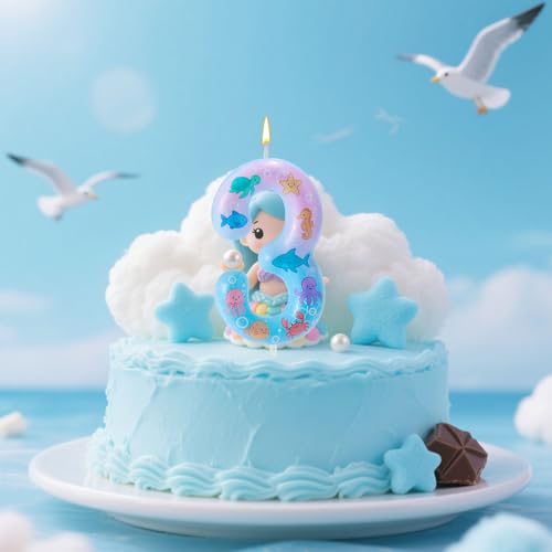 Mermaid Birthday Number 3 Candle - Ocean Themed Cake Topper
