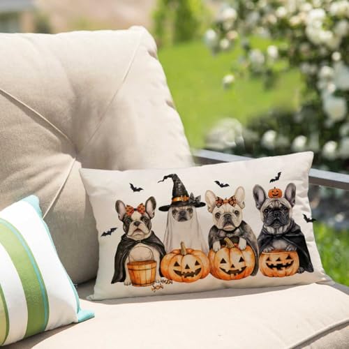 Halloween Bulldog Pillow Cover 12x20 Decorative Throw Cushion for Couch Sofa