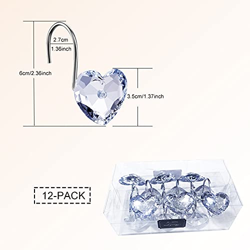 Gracelife 12 Heart Shaped Rhinestone Shower Curtain Hooks