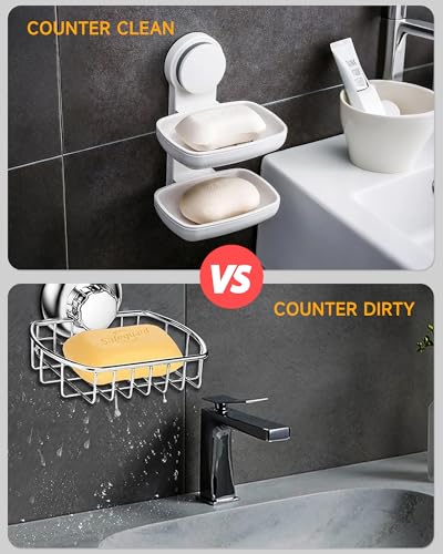 Wall-Mounted Soap Dish Holder with Double Tiers for Shower & Kitchen