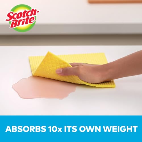 Scotch-Brite Reusable Sponge Cloths - Pack of 2, Absorbs 10x Water, Eco-Friendly Kitchen Towels, Model 1
