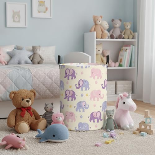 Pink Purple Elephant Baby Laundry Basket & Toy Organizer