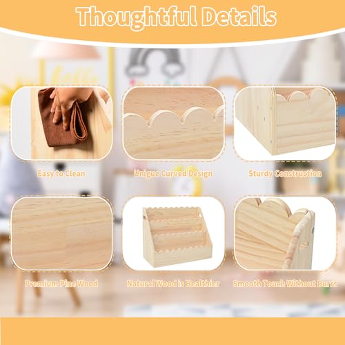 OCMML Kids Bookshelf 3-Tier, Solid Wood Bookcase & Montessori Book Display Rack, Open Front Facing Bookshelves for Toddlers, Children's Room, Nursery, Bedroom, Playroom Organizer (Large)
