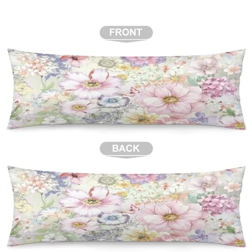 GUVICINIR Floral Body Pillow Cover 20"x54" - Colorful Spring Flowers
