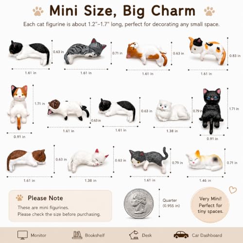 12-Piece Mini Cat Figurines - Cute Resin Desk & Monitor Decor