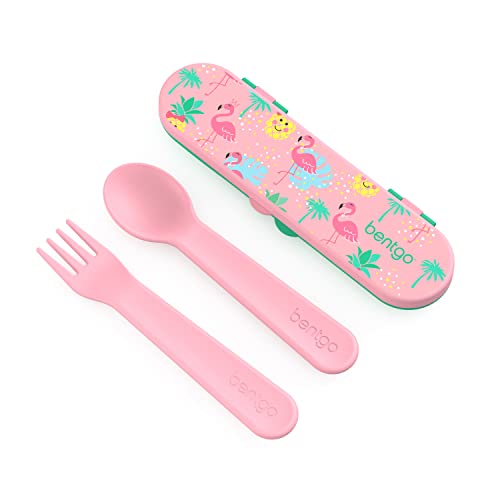 Bentgo Kids Utensil Set with Travel Case - Tropical - BPA-Free Fork & Spoon