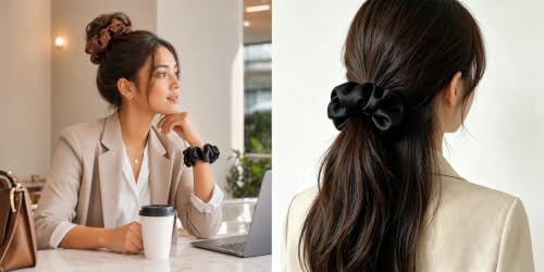 Satin Hair Scrunchies 2Pcs, Soft Silk Ponytail Holders No Damage Hair Ties