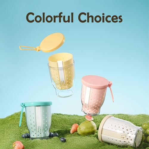 LoopTime 25 Oz Travel Fruit Cup with Fork - Leakproof Pink Snack Container