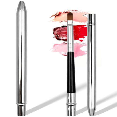Zoolinn Portable Lip Brush Set, 2PCS Silver Retractable Makeup Brushes