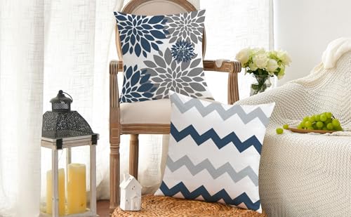 Mimkus 18x18 Blue Geometric Throw Pillow Covers - 4 Piece Farmhouse Set