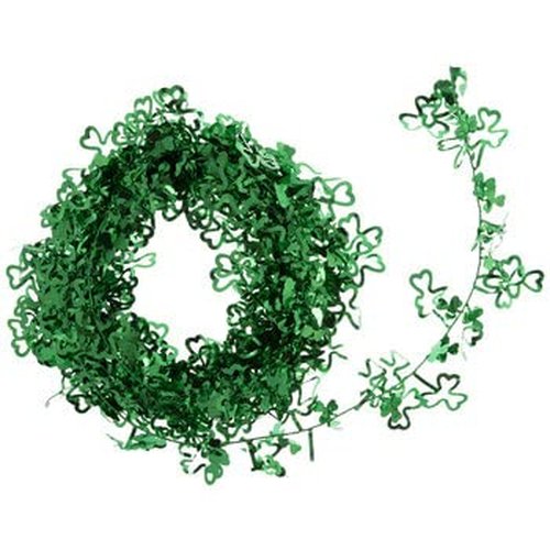 St. Patrick's Day Green Mini Shamrock Tinsel Design Wire Garland - 25 Feet Long