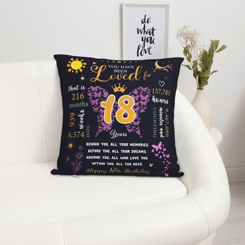 IYUBOFU 18 x 18 Inch Black & Gold 18th Birthday Pillow Cover for Girls - Dark-18th Girl