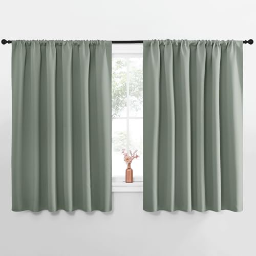 NICETOWN Greyish Green Blackout Curtains, 70" x 63" - Energy Saving Rod Pocket Drapes (2 Panels)