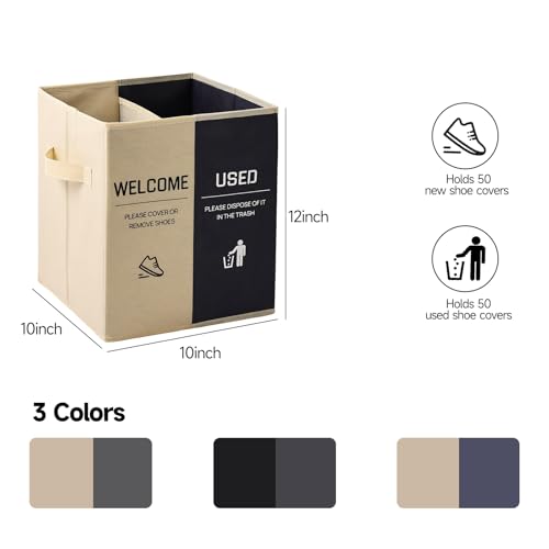 Foldable Shoe Cover Dispenser Box with Used Covers Sign - Beige & Blue