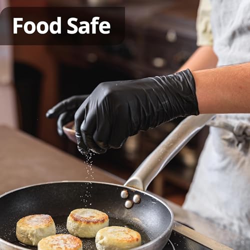 SwiftGrip Black Nitrile Exam Gloves - Latex Free Disposable for Medical, Cooking & Esthetician Use