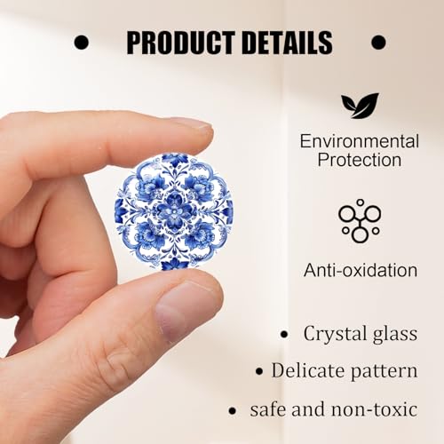 12-Piece Blue Flower Glass Refrigerator Magnets, 1.2-Inch Boho Fridge Decor