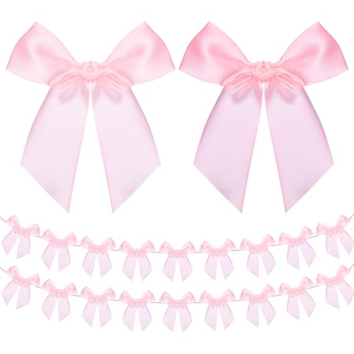 Pink Satin Bow Garland - 2 Pcs Pre-Strung Party Decor
