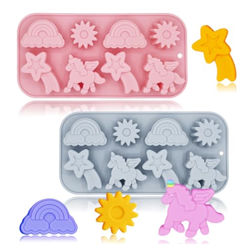 BENEKIY 8-Cavity Unicorn Silicone Molds - 2 Pack 3D Baking Tray for Kids