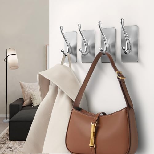 JCHOUS Adhesive Wall Hooks - Stainless Steel Towel & Utility Hooks for Bathroom, Kitchen, RV - 2 Pack