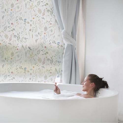 Dimoon 17.3 x 78.7 Inch Floral Privacy Window Film Frosted Glass Sticker for Home & Bathroom