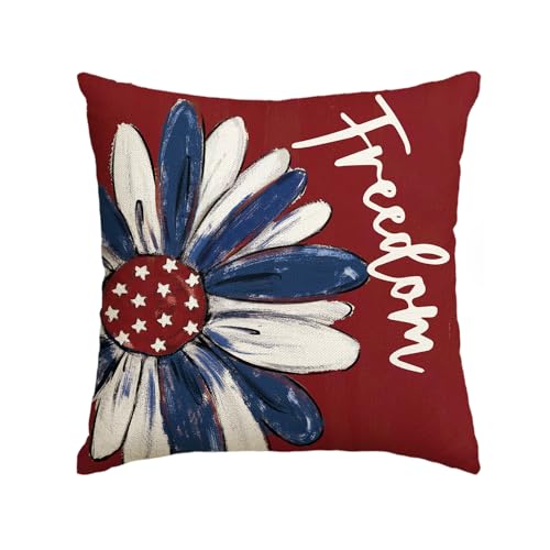 Patriotic 4th of July Throw Pillow Cover - 18x18 Inch Red Stars