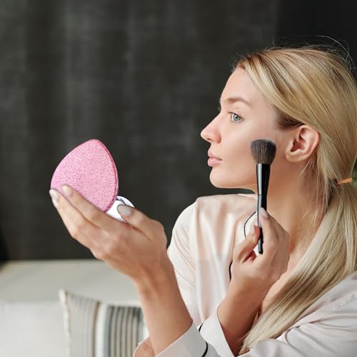 Mabor Heart Shaped Compact Pocket Mirror - 1x/2x Magnifying Pink Purse Vanity Mirror