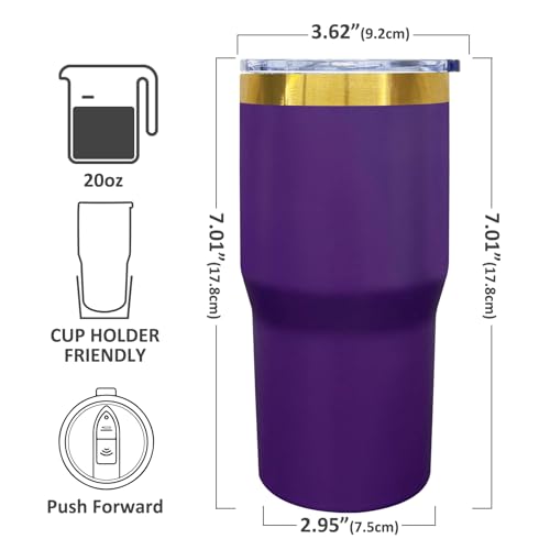 Purple 20 oz Stainless Steel Tumbler with Lid & Straw - Bulk Set of 6