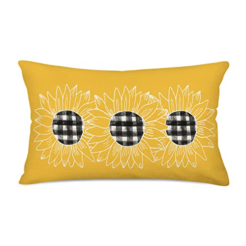 Yellow Sunflower Pillow Cover 12x20 Inch - Cotton Linen Cushion Case