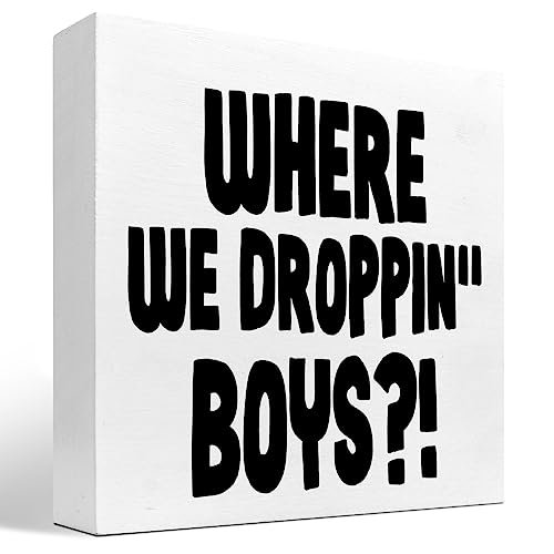 Where We Dropping Boys Gaming Wood Block Sign – Desk & Game Room Decor