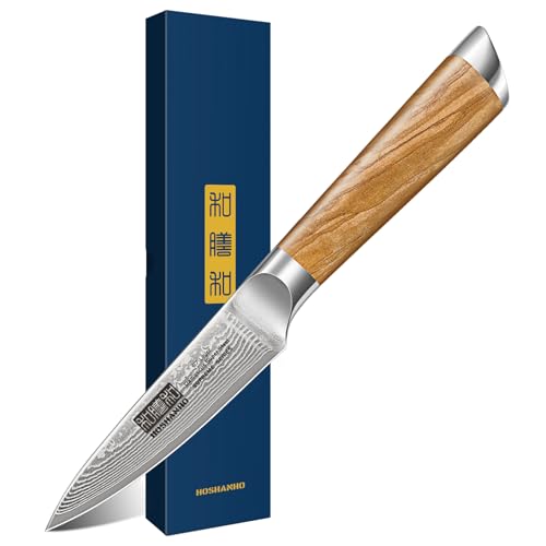 HOSHANHO Damascus Paring Knife 3.75 Inch Sharp Japanese HC Steel Fruit Knife - Unique Damascus Pattern