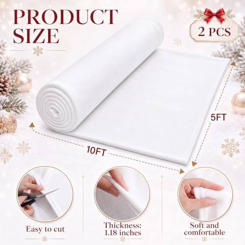 2 Pack Christmas Snow Blanket Roll - 5 x 10 ft Faux Fleece for Holiday Decor - White