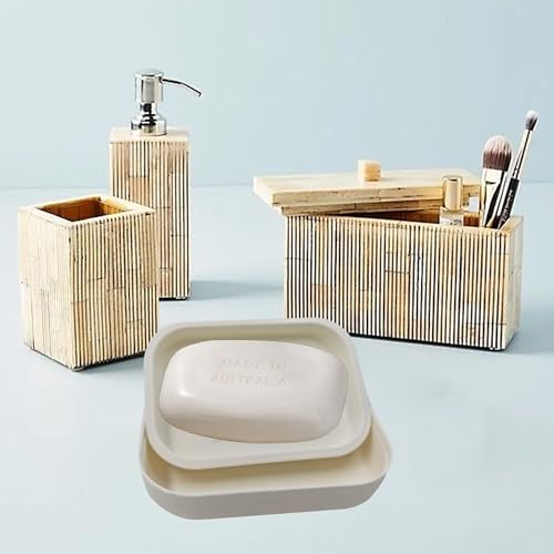 Pson 4-Pack Double Layer Draining Soap Dish, Plastic Soap Holder for Bathroom and Kitchen