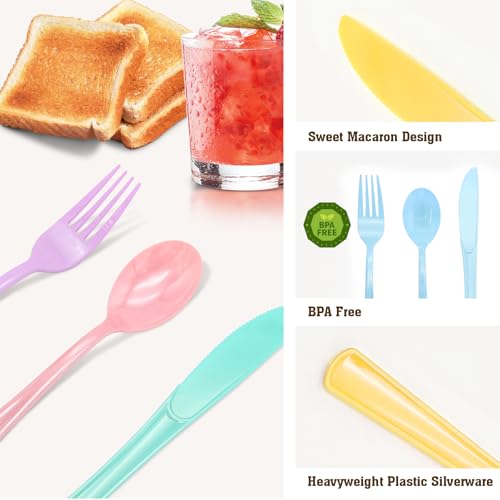50 Pcs Heavy Duty Pastel Plastic Spoons Set for Parties