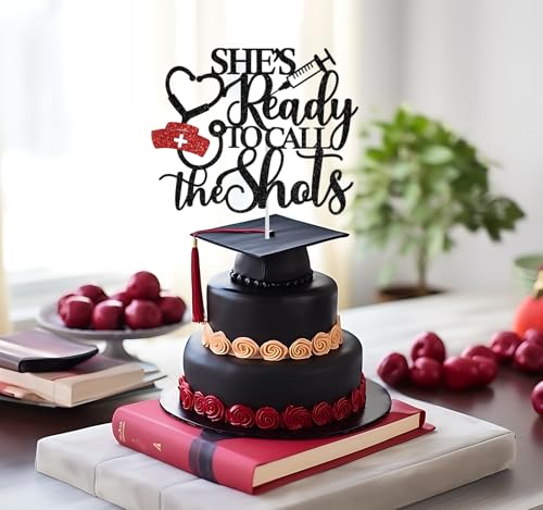 Nurse Graduation Cake Topper - Black and Red BSN RN Party Decor