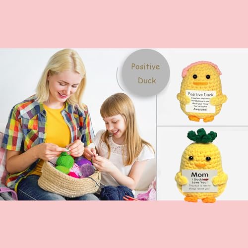 Handmade Crochet Duck with Encouragement Card - Mini Wool Knit Desk Decor