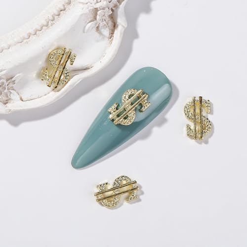 Cagzzee 3D Metallic Dollar Sign Nail Charms, Gold and Silver, 50 Pcs