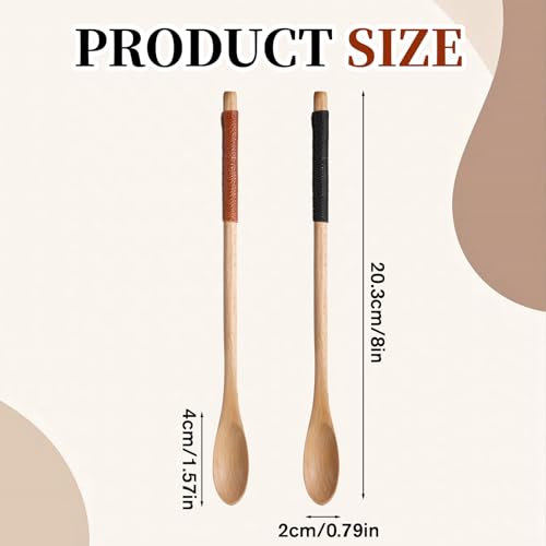 8-Inch Wooden Honey Spoons - Set of 2 Long Handle Teaspoons