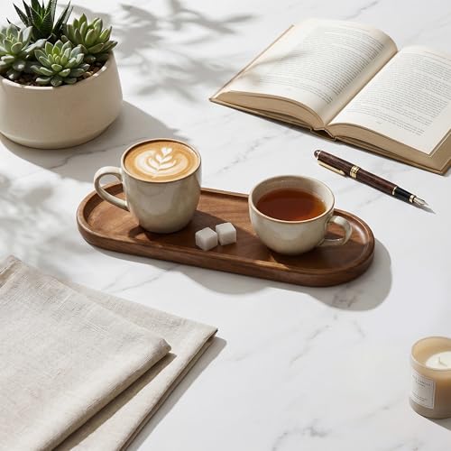 TJ POP Small Oval Acacia Wood Serving Tray - Decorative Wooden Platter