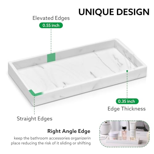 7.9" Silicone Bathroom Vanity Tray - Marble White Counter Organizer