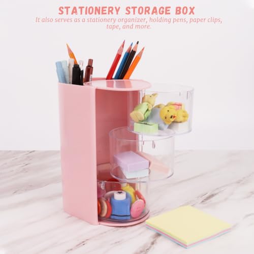ZUFECY Pink 3-Tier Rotating Makeup Organizer with Clear Drawers & Open Top Compartments