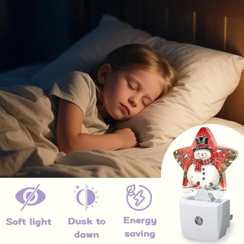 Snowman Bird Nightlight with Auto Sensor - Christmas Night Light for Bedroom, Nursery, Hallway, Gift - Snowman Bird Variation