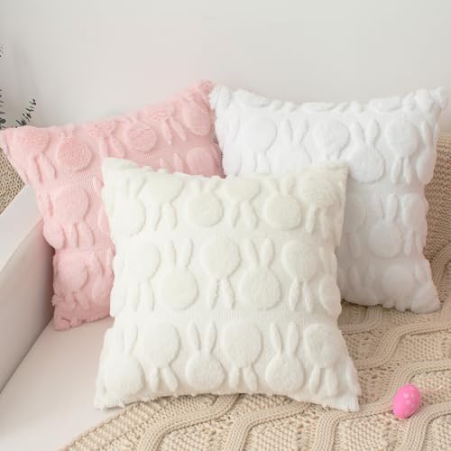 UGASA Spring Rabbit Decorative Throw Pillow Covers, 18x18 Inch, Set of 2